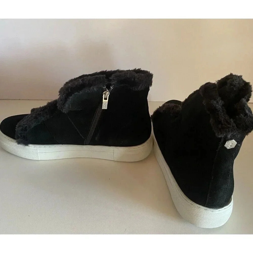 DKNY MASON HIGH TOP BLACK SUEDE BLACK FAUX FUR SNEAKER SHOES 10 NEW - Picture 5 of 14